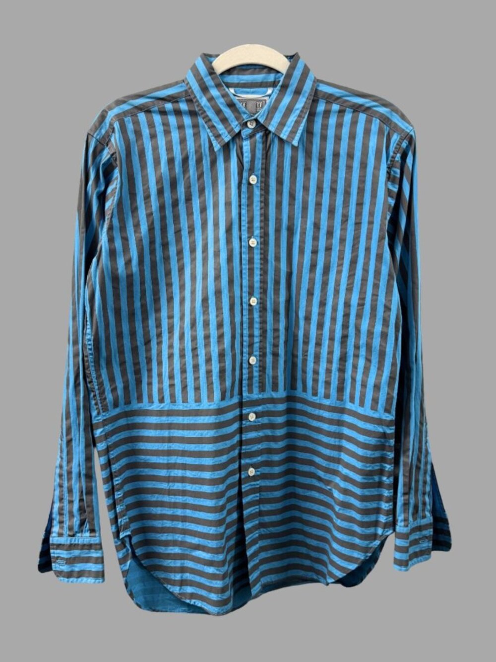 CAV EMPT C.E Dark Blue Grey Stripe Button Up Shirt Cotton Sz L